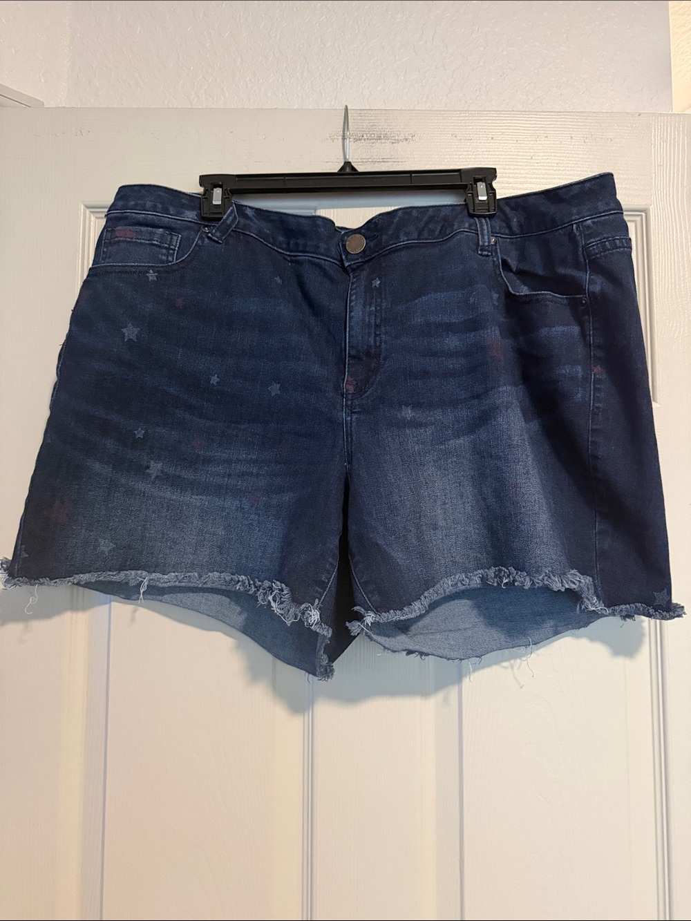 Lane Bryant Dark Indigo Star-Print Frayed Hem Jean Shorts